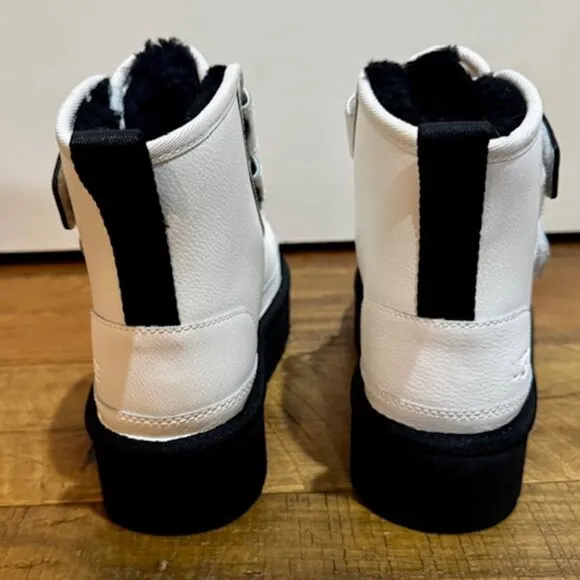 UGG White Neumel Platform Strap Ankle Boots, Youth 3, Fits Women US 4.5-5