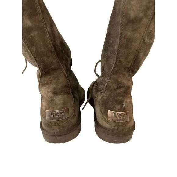 UGG Whitley Tall Brown Suede Boots Lace Up Sheepskin Shearling 5122 Womens 8 39