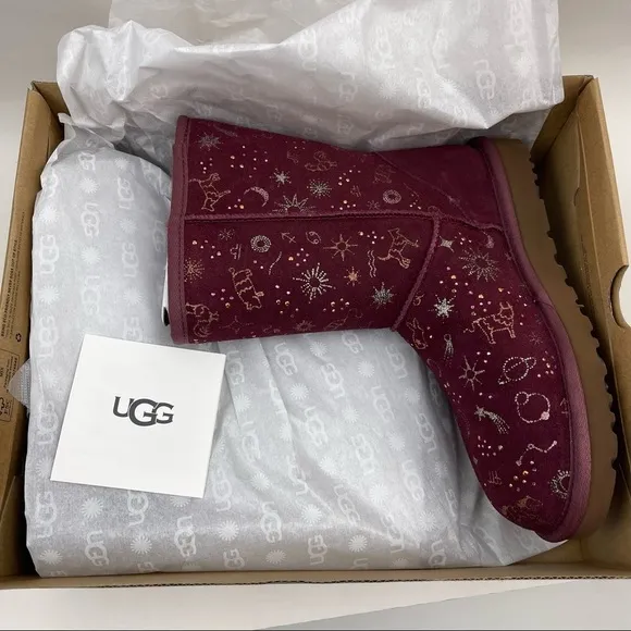 Ugg Wild Grape Classic Zodiac Short Suede Boots Women’s Size 6 Cozy Warm Classic