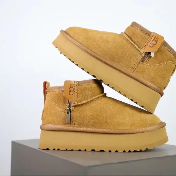 UGG Women's 2024 new zipper Ankle boots  warm cotton shoes- rapeseed
