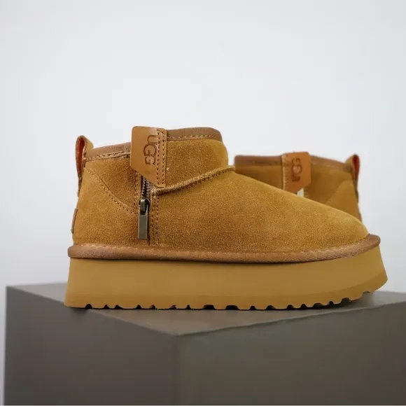 UGG Women's 2024 new zipper Ankle boots  warm cotton shoes- rapeseed