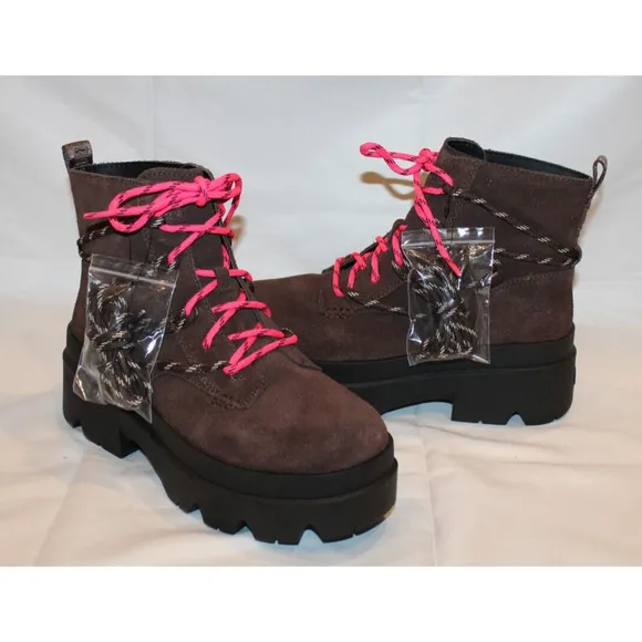 UGG WOMEN'S BRISBANE‎ SUEDE LACE UP PLATFORM WATERPROOF BOOTS BROWN SZ 9.5