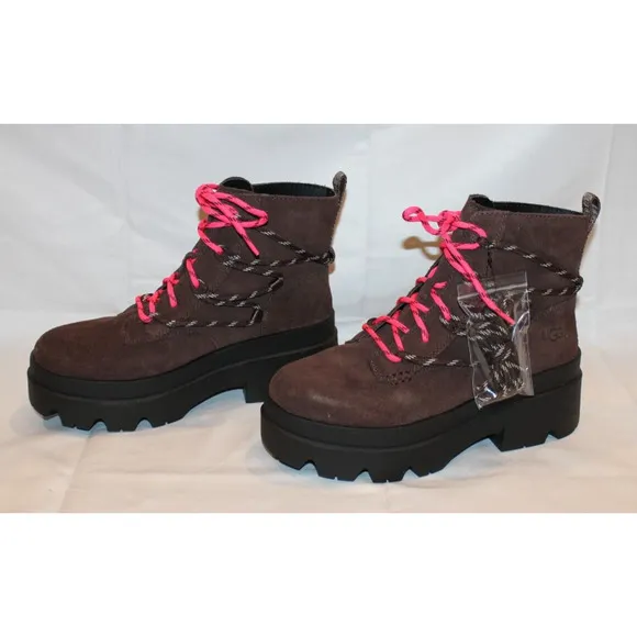 UGG WOMEN'S BRISBANE‎ SUEDE LACE UP PLATFORM WATERPROOF BOOTS BROWN SZ 9.5