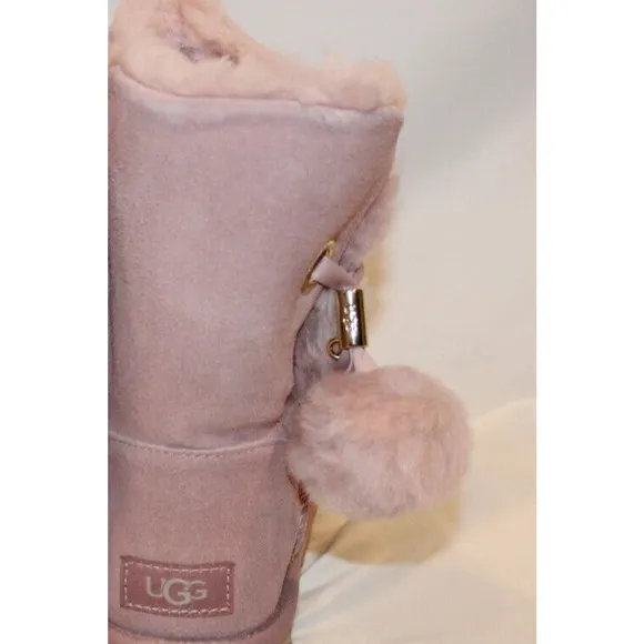 UGG‎ WOMEN'S IRINA STAR CHARM BAILEY POM SUEDE SHEARLING ANKLE BOOTS PINK