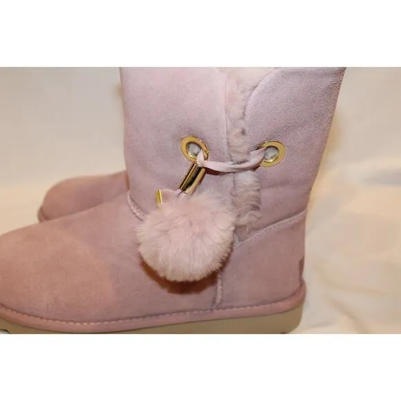 UGG‎ WOMEN'S IRINA STAR CHARM BAILEY POM SUEDE SHEARLING ANKLE BOOTS PINK