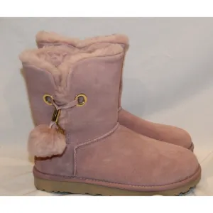 UGG‎ WOMEN'S IRINA STAR CHARM BAILEY POM SUEDE SHEARLING ANKLE BOOTS PINK