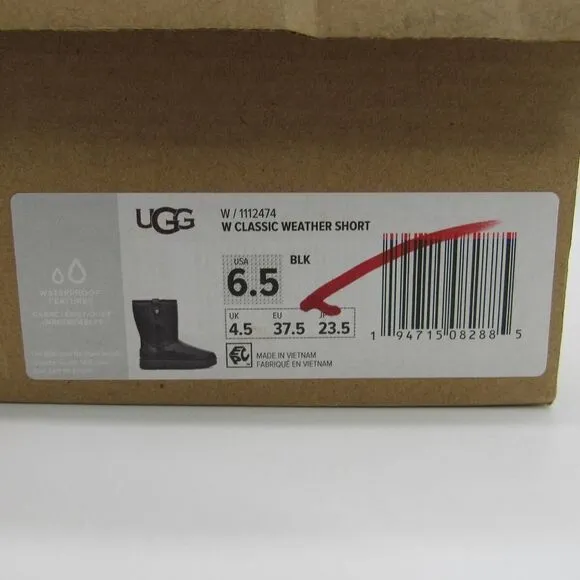 UGG CLASSIC WEATHER SHORT WOMEN'S BOOTS IN BLACK SZ 6.5