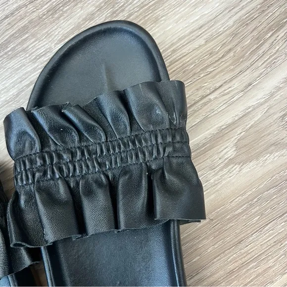 Ulla Johnson Rex Ruffle Beach Slide Sandals In Black