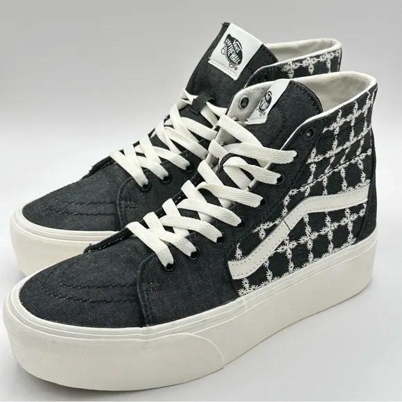 Unisex VANS Sk8-Hi Tapered Stackform Shoes Sz W9.5=M 8Denim Mix Black Platform