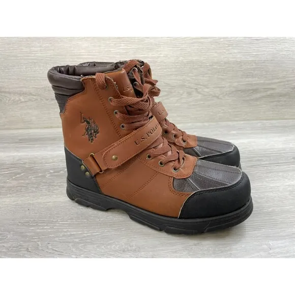 US Polo Assn. 216188F54 Men's 9.5 Brown Synthetic Leather Ankle Combat Snow Boot