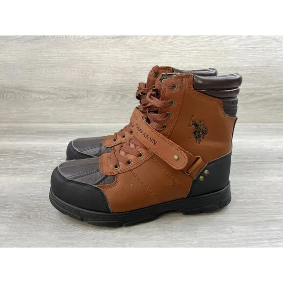 US Polo Assn. 216188F54 Men's 9.5 Brown Synthetic Leather Ankle Combat Snow Boot