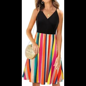 V Neck Summer Casual Wrap Floral/Solid Dresses  with Pockets