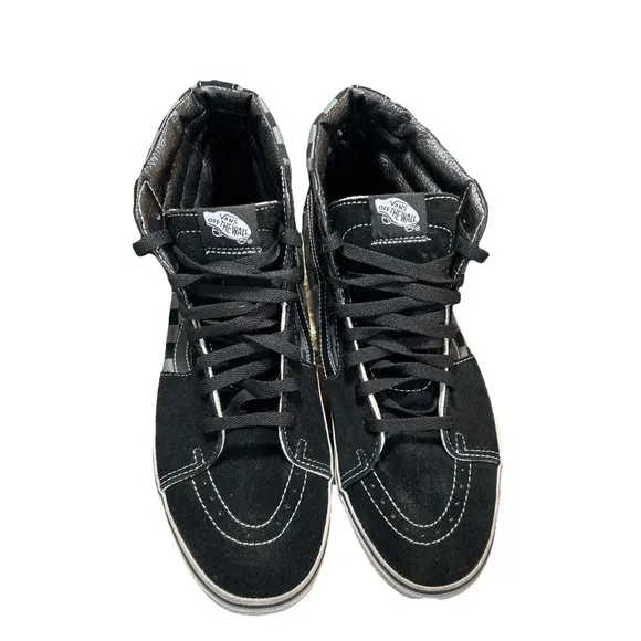 Vans Men Size 10.5 Women Size 12 Hi Skate Shoes Black Gray Checkerboard