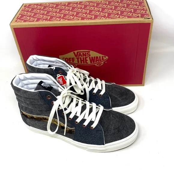 VANS Sk8-Hi Shoes High Top Gray Canvas Leather Women's Size Casual VN0A5JMJ1O7
