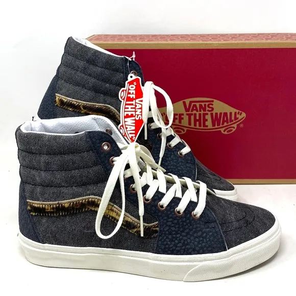 VANS Sk8-Hi Shoes High Top Gray Canvas Leather Women's Size Casual VN0A5JMJ1O7