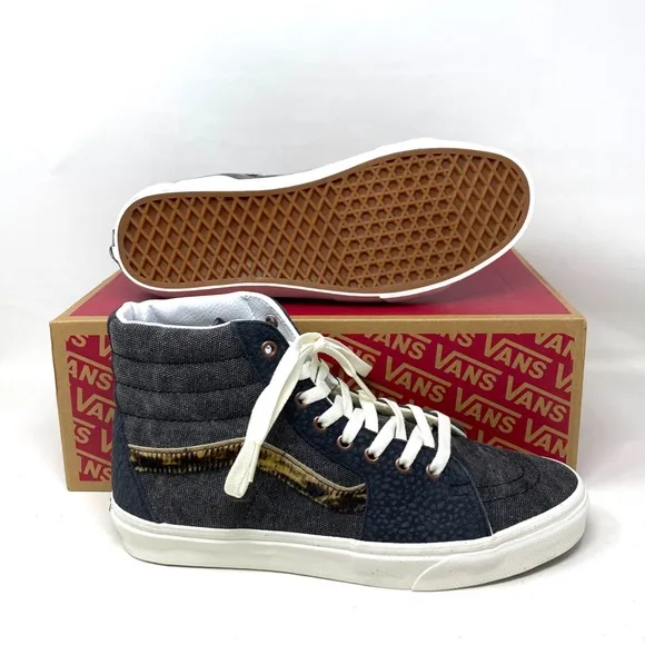 VANS Sk8-Hi Shoes High Top Gray Canvas Leather Women's Size Casual VN0A5JMJ1O7