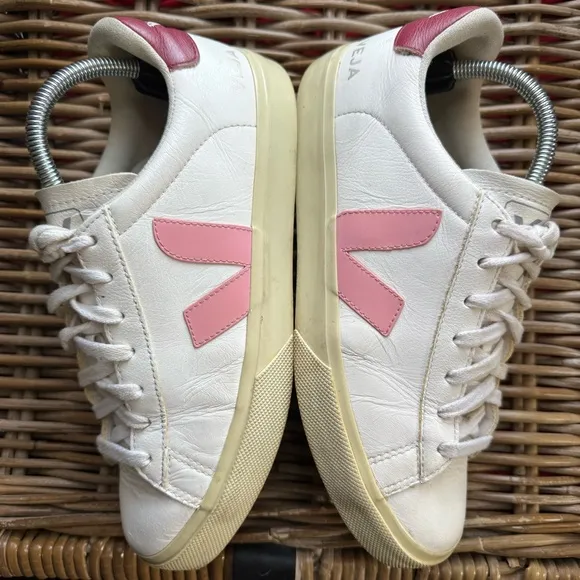 Veja Sneakers Womens 10 41 White Pink Leather Lace Up Casual Shoes