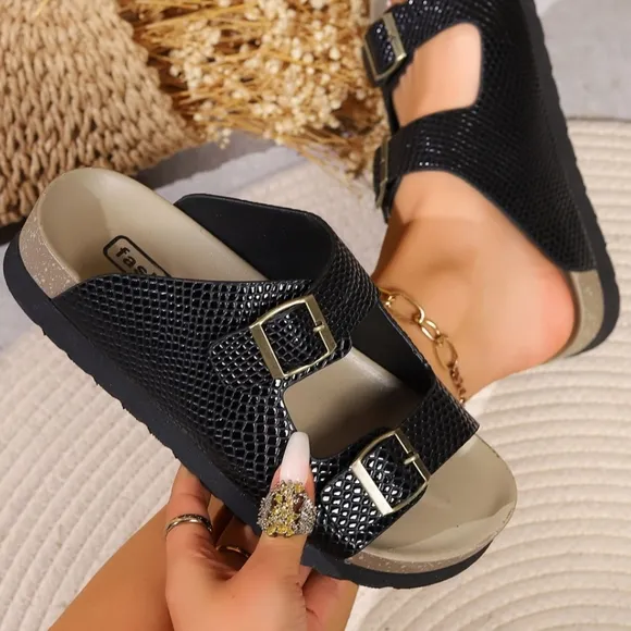 Verity Double Buckle Sandals - Black