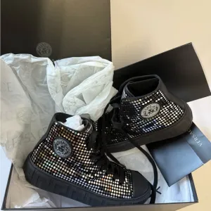 Versace Black Crystal Embellished Sneakers