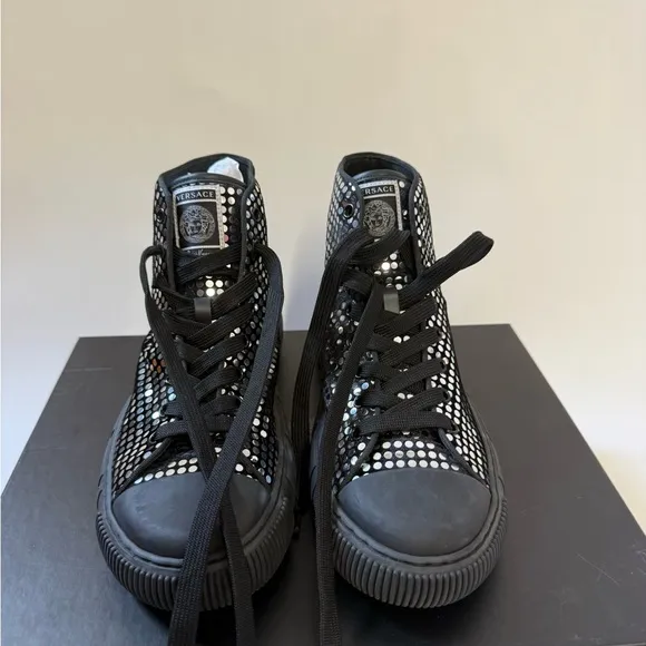 Versace Black Crystal Embellished Sneakers