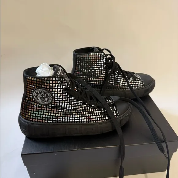 Versace Black Crystal Embellished Sneakers
