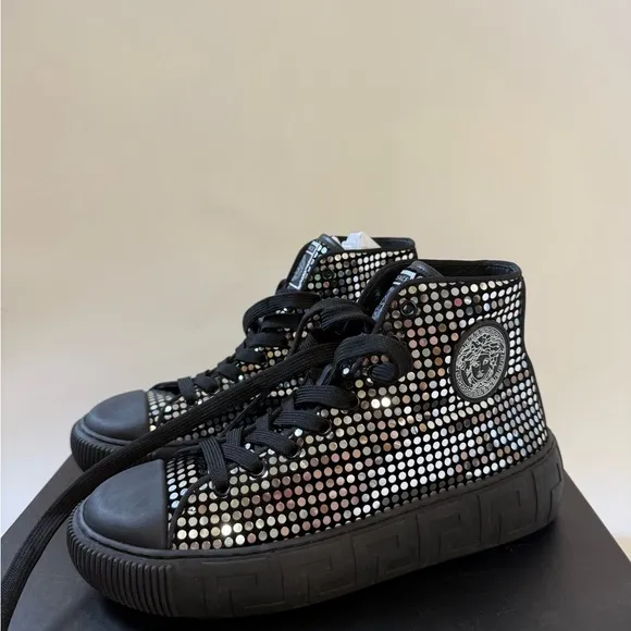 Versace Black Crystal Embellished Sneakers