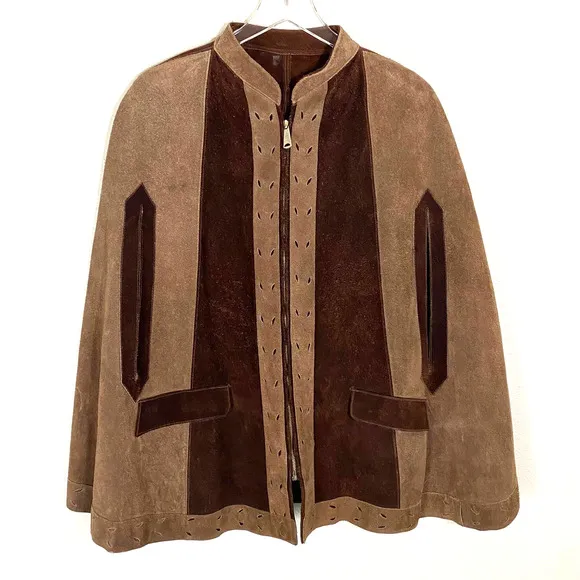Vintage 1970's Suede Zipper Poncho Size Small