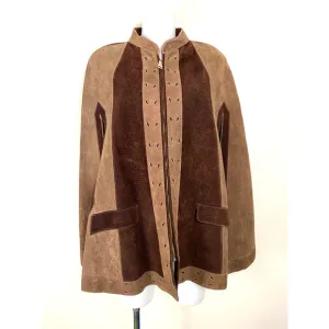 Vintage 1970's Suede Zipper Poncho Size Small