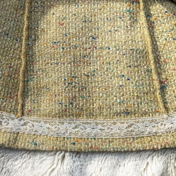 VINTAGE 50s 100% Wool Yellow Dotted Tweed Bouclé 3/4 Circle Swing Skirt Sz XS