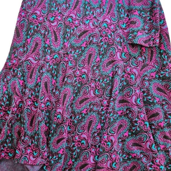 Vintage '70s Long Sleeve Purple Paisley Crew Neck Drop Waist Knit Midi Dress 4