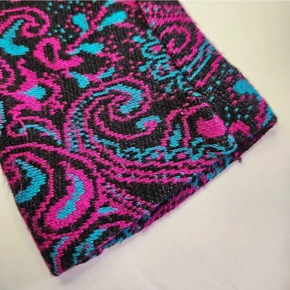 Vintage '70s Long Sleeve Purple Paisley Crew Neck Drop Waist Knit Midi Dress 4