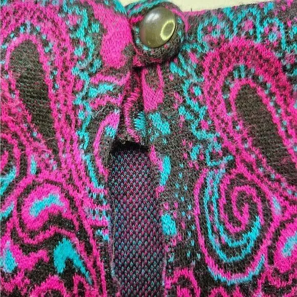 Vintage '70s Long Sleeve Purple Paisley Crew Neck Drop Waist Knit Midi Dress 4