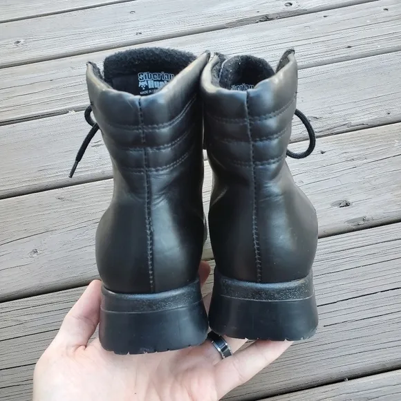 Vintage 90s y2k Siberian Husky Waterproof Black Leather Lace Up Chunky Boots 9.5