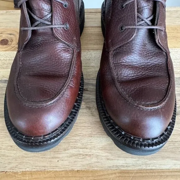 Vintage Cole Haan Brown Pebbled Genuine Leather Lace Up Moc Toe Combat Boots