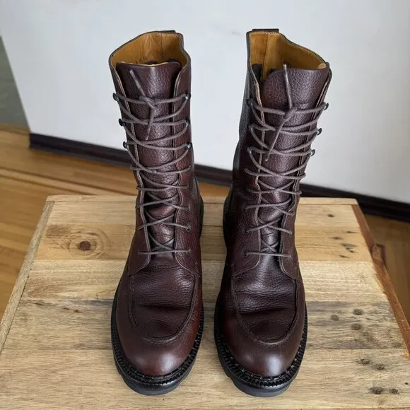Vintage Cole Haan Brown Pebbled Genuine Leather Lace Up Moc Toe Combat Boots
