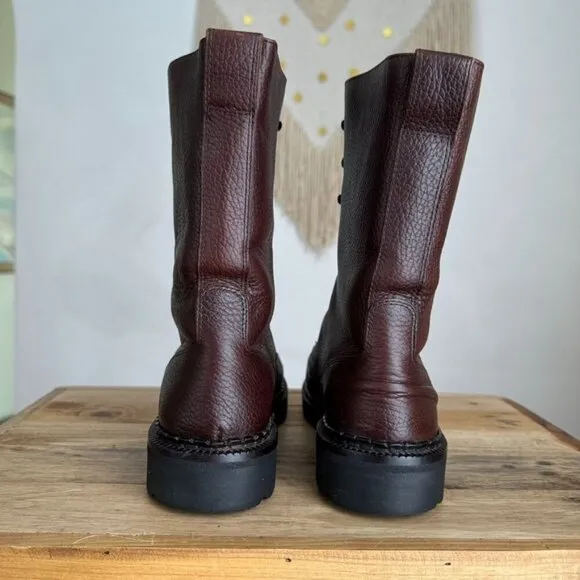 Vintage Cole Haan Brown Pebbled Genuine Leather Lace Up Moc Toe Combat Boots