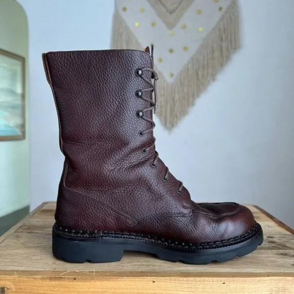 Vintage Cole Haan Brown Pebbled Genuine Leather Lace Up Moc Toe Combat Boots