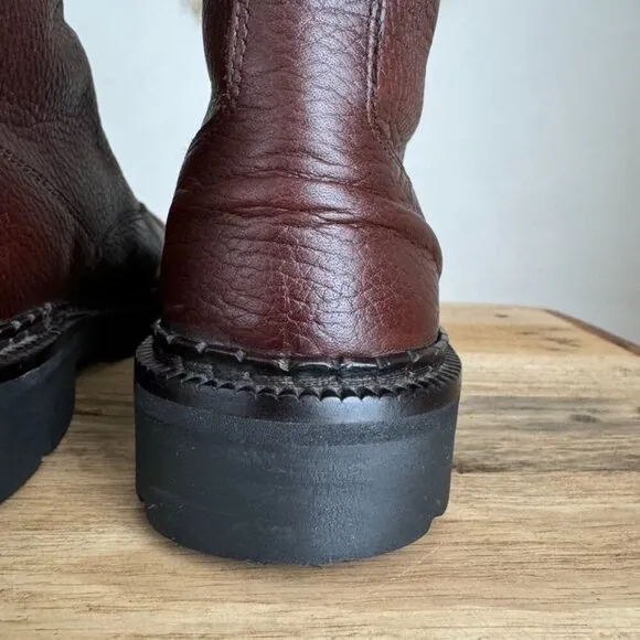 Vintage Cole Haan Brown Pebbled Genuine Leather Lace Up Moc Toe Combat Boots