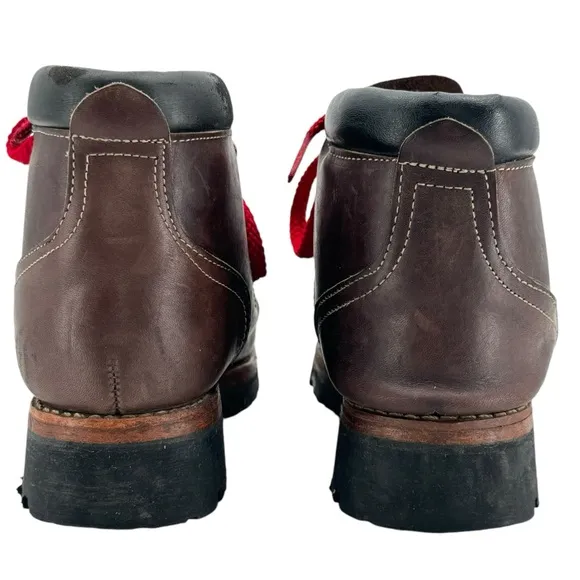 Vintage Hiking Boots JC Penney Lace Up Brown Leather Red Laces Vibram Soles 7.5
