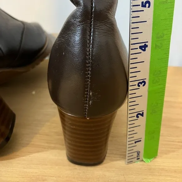 Vintage Leather Boots Knee High Chocolate Brown Full Zip Sherpa Lined Like New