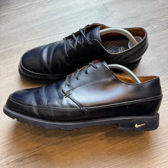 Vintage Nike Air Tiger Woods Golf Shoes Men’s 10 Black Leather Dri Fit Athletic