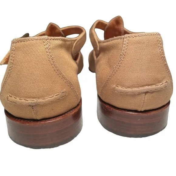 Vintage POLO RL fisherman shoes. Tan fabric, leather sole, wood heel. 7…