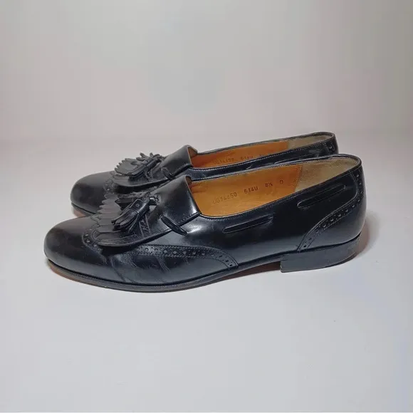 Vintage Salvatore Ferragamo Mens Black Leather Tassel Wingtip Loafer Shoes 8.5D