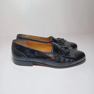 Vintage Salvatore Ferragamo Mens Black Leather Tassel Wingtip Loafer Shoes 8.5D