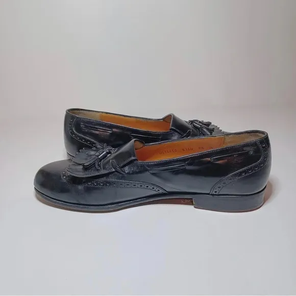 Vintage Salvatore Ferragamo Mens Black Leather Tassel Wingtip Loafer Shoes 8.5D