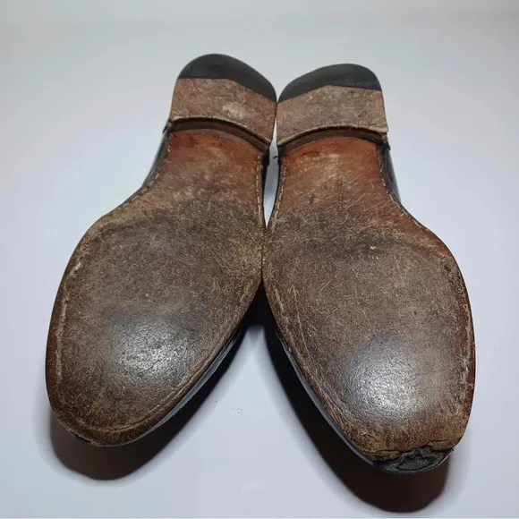 Vintage Salvatore Ferragamo Mens Black Leather Tassel Wingtip Loafer Shoes 8.5D