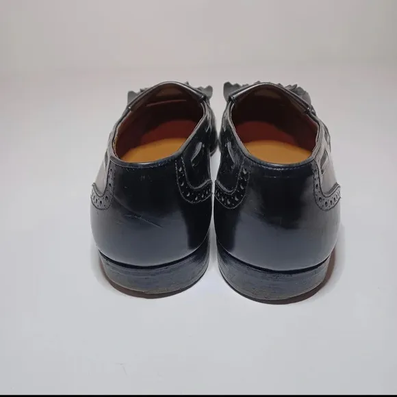 Vintage Salvatore Ferragamo Mens Black Leather Tassel Wingtip Loafer Shoes 8.5D