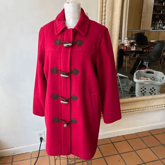 Vintage Talbots Red Wool Duffle Coat Toggle Closure Jacket Size 10