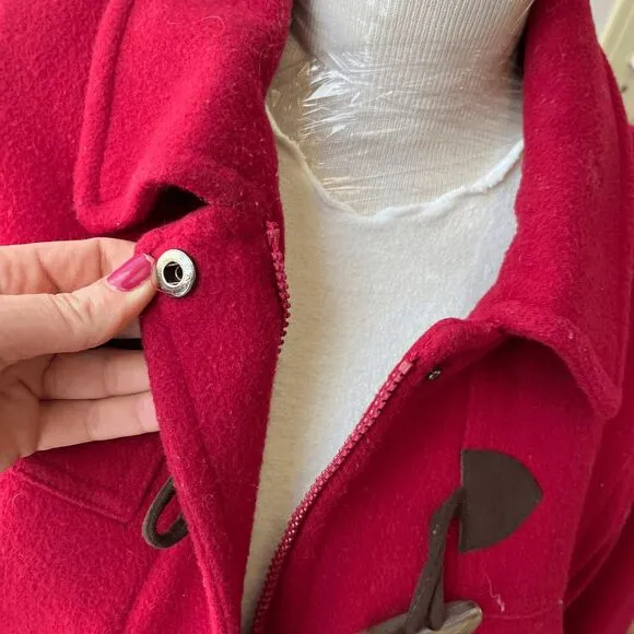 Vintage Talbots Red Wool Duffle Coat Toggle Closure Jacket Size 10