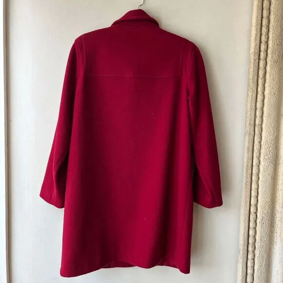 Vintage Talbots Red Wool Duffle Coat Toggle Closure Jacket Size 10